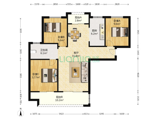 永威枫香庭西院 3室1厅1卫 119平方
