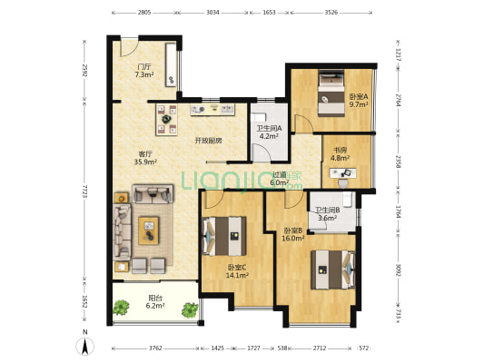 半山悦海花园 4室1厅2卫 133平方