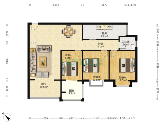 胜利花苑 3室1厅1卫 100平方