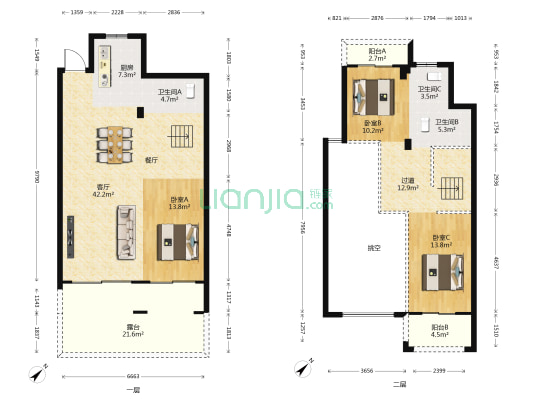 金辉十六山房 3室1厅3卫 143平方