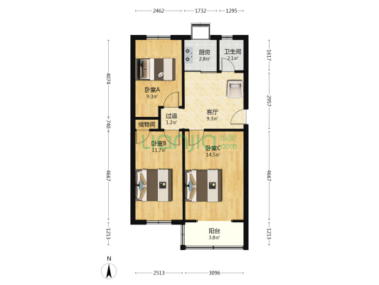 文化宫路47号院 3室1厅1卫 68平方