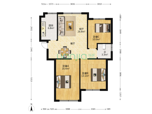 茂华爱琴海 3室1厅1卫 106平方