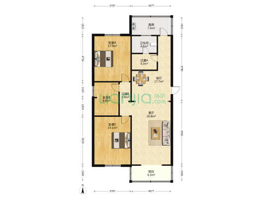 精营西二道街煤运宿舍 3室2厅1卫 142平方