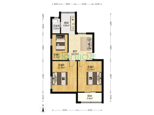 恩波社区 3室1厅1卫 68平方