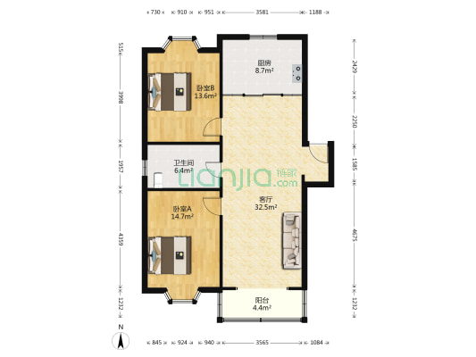 梅花新苑 2室1厅1卫 101平方