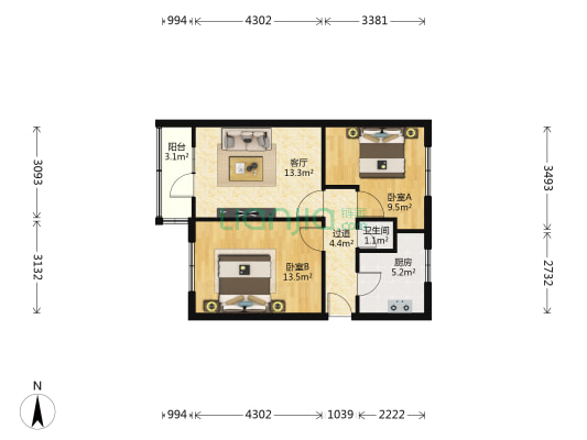 甘肃省科学院 2室1厅1卫 60平方