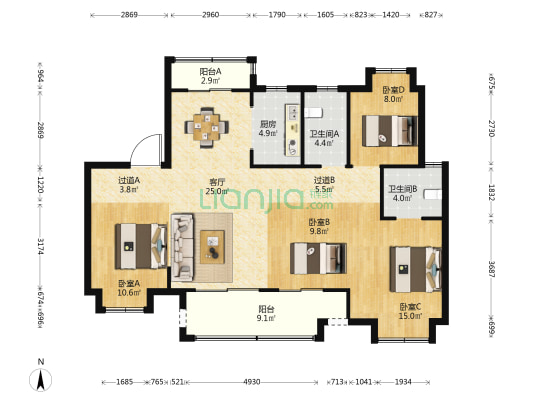 雅居乐玺悦悦舟苑 4室1厅2卫 127平方