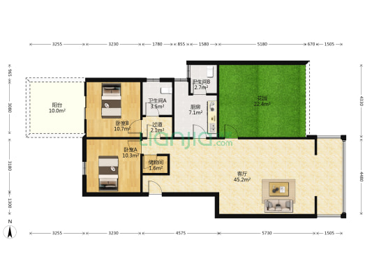 亿发苑 2室1厅2卫 105平方