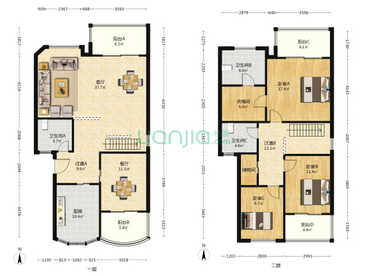水天居别墅 3室2厅3卫 233平方