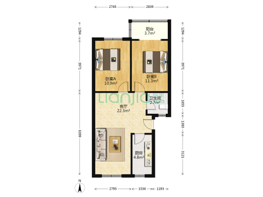 丹枫苑 2室1厅1卫 73平方
