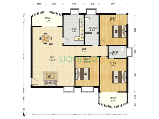 金鼎华府 3室1厅2卫 169平方