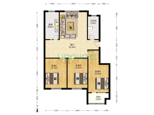 东方国际新城 3室1厅1卫 123平方
