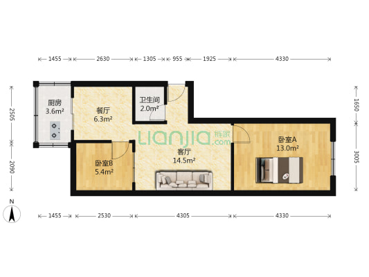 胜利北路花园小区 2室2厅1卫 60平方