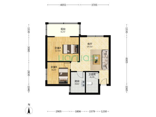 涿州市区 东兴北街 电梯房两居 满二房本-户型图