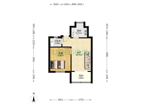 青石桥社区 1室1厅1卫 43平方