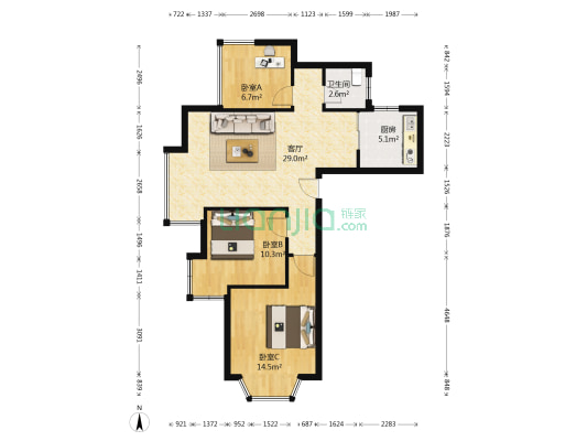千城凤梧金沙二期 3室1厅1卫 89平方
