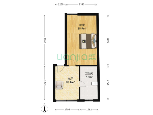 富水北路57号 1室1厅1卫 56平方