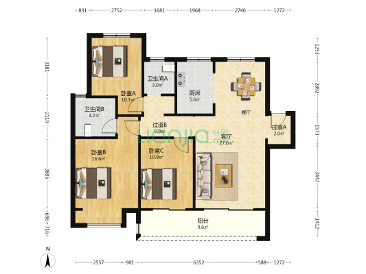 建业电影小镇之橙园二期 3室1厅2卫 128平方