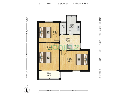 翠苑小区 3室1厅1卫 67平方