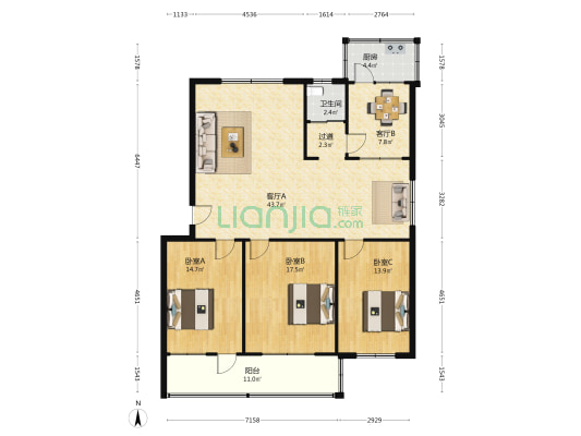长清一中家属院 3室2厅1卫 139平方