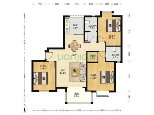 东碧林湾 3室1厅2卫 118平方