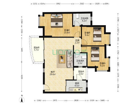 夏日港湾 3室1厅2卫 99平方