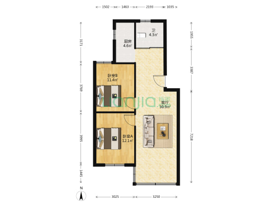 华中路四十七号 2室1厅1卫 79平方
