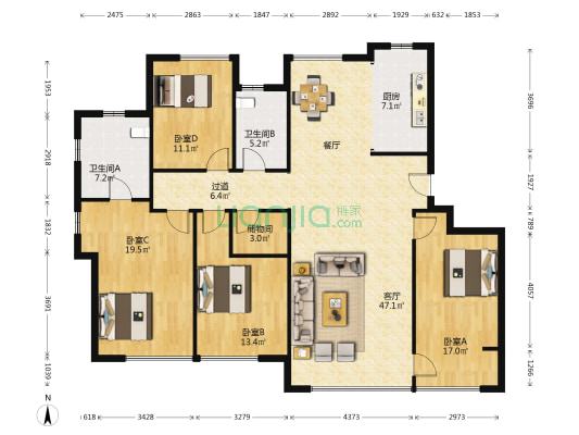 绿城晓风湖畔 4室1厅2卫 171平方