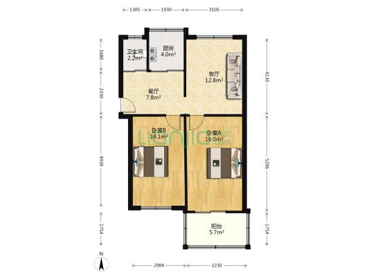 六十七处 南北通透小三居  满五 好楼层 急售-户型图