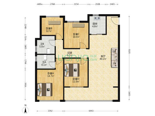 瑞锦园 4室1厅2卫 124平方