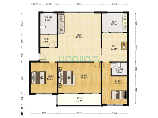 风筝协会宿舍 3室2厅2卫 154平方