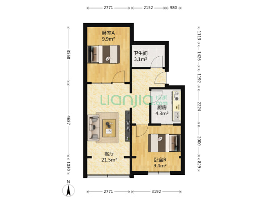 金信小区 2室1厅1卫 60平方