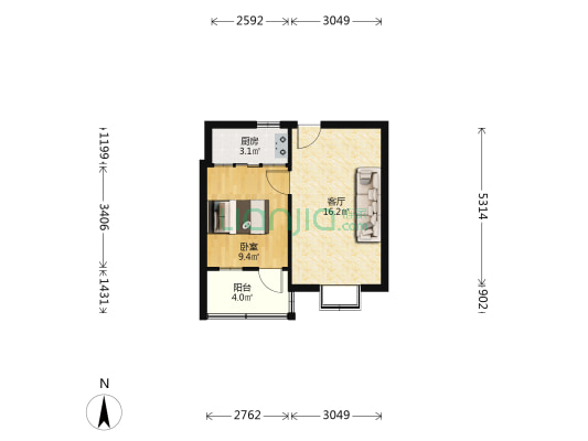 三里庄东街86号 1室1厅0卫 49平方
