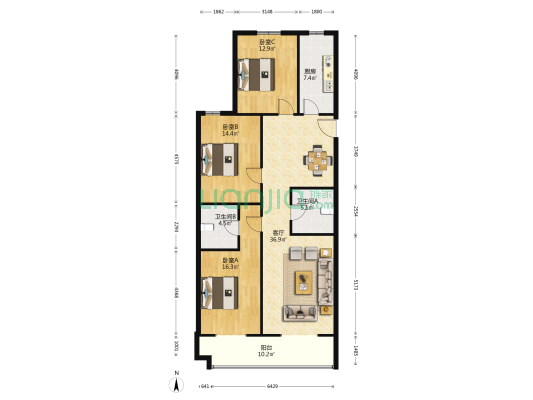 观庭小区 3室1厅2卫 144平方