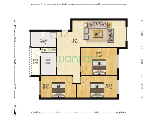 万江万福路24号 3室1厅1卫 117平方