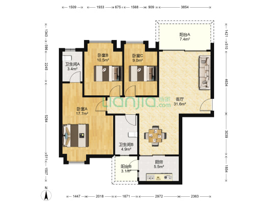 桃源盛世名苑 3室1厅2卫 110平方
