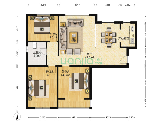 金悦湾 3室1厅1卫 117平方