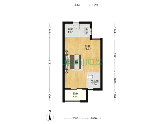 园湖新苑 1室0厅1卫 45平方