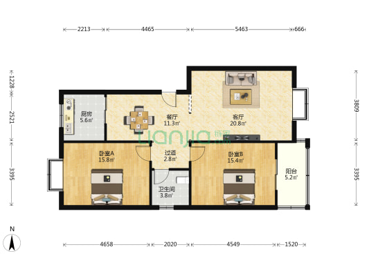 双竹盐业小区 2室2厅1卫 100平方