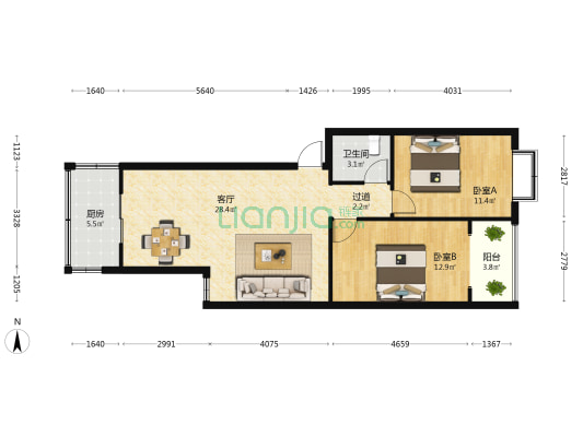 邯郸市光明北大街八十六号院 2室1厅1卫 88平方