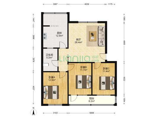新昌街92号 3室1厅1卫 105平方