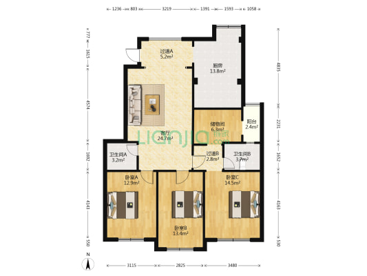 颐锦园 3室1厅2卫 127平方