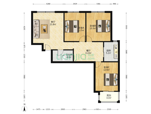 楼层好 采光充足 配套设施齐全 交通便利-户型图