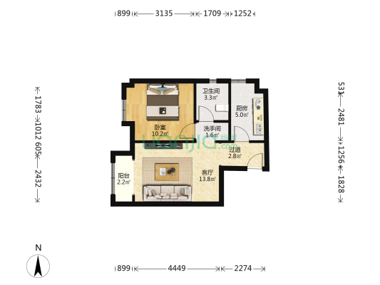 碧桂园园丁园 1室1厅2卫 57平方