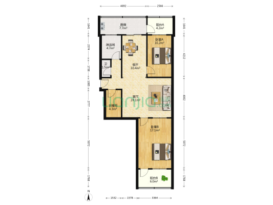 黑虎泉北路69号 2室2厅2卫 99平方