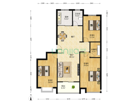 鸿业文景苑 3室1厅1卫 140平方