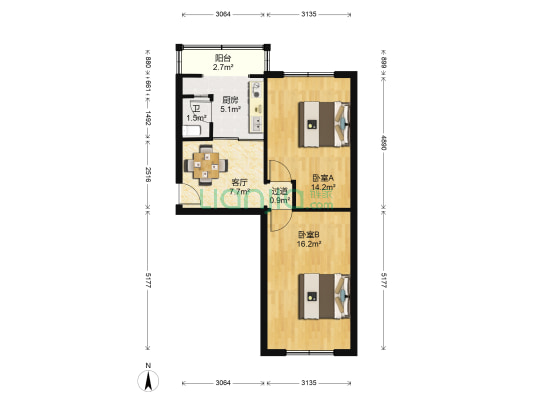 友好街28号 2室1厅1卫 65平方