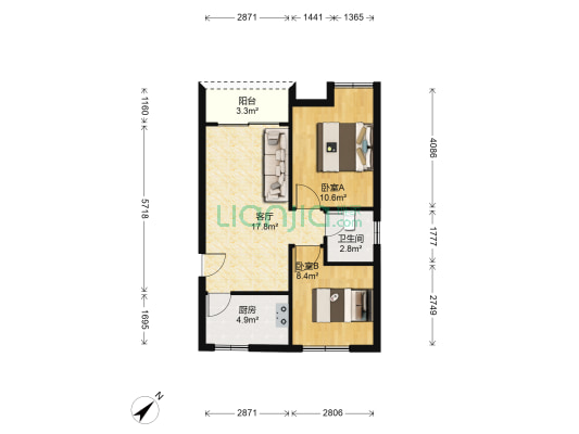 金色阳光(渝北) 2室1厅1卫 65平方