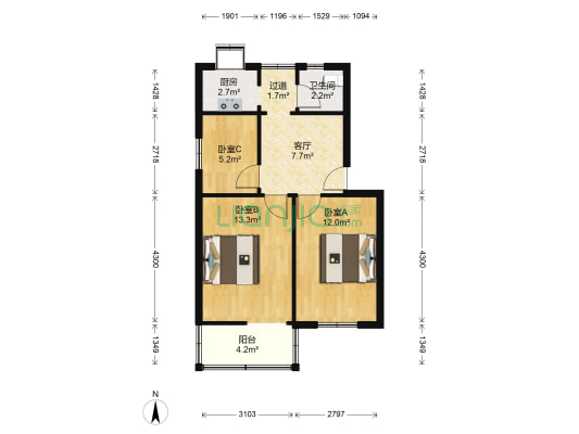 江零社区 3室1厅1卫 62平方