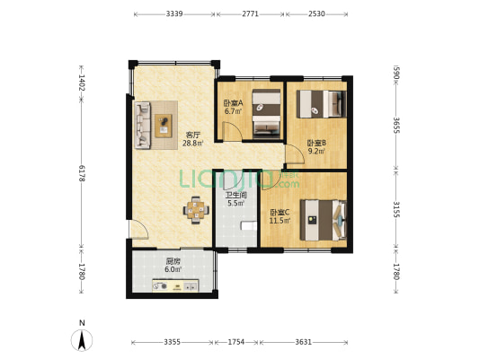 香洲区安居园 3室1厅1卫 81平方